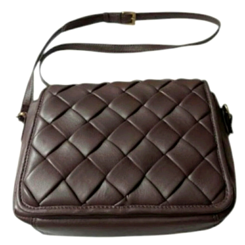 New! Marta Ponti Portugal Quilted Brown Leather Crossbody Bag